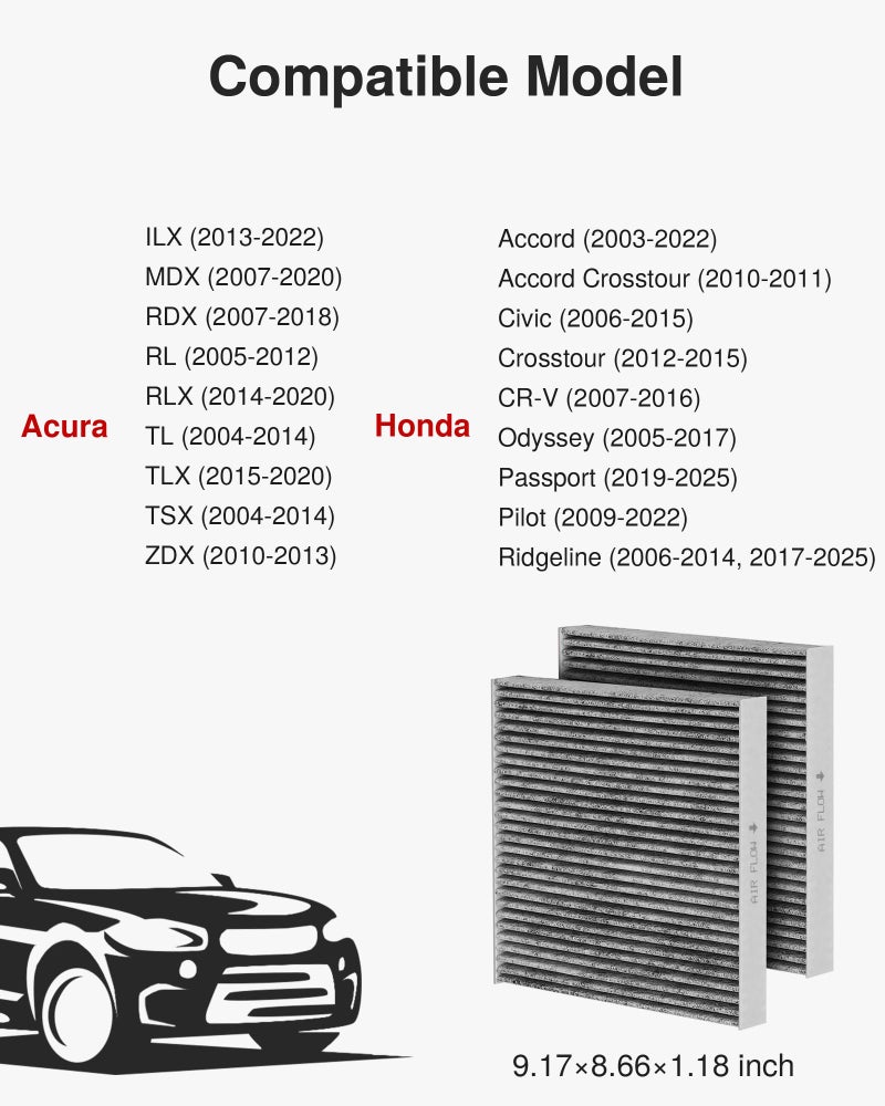 Puroma Cabin Air Filter with Activated Carbon, Compatible with Honda, CR-V, Civic, Accord, Odyssey, Pilot, Crosstour, Passport, Acura ILX, MDX, RDX, RLX, TLX, TSX, ZDX, Replacement for CP134, CF10134 - Image 5